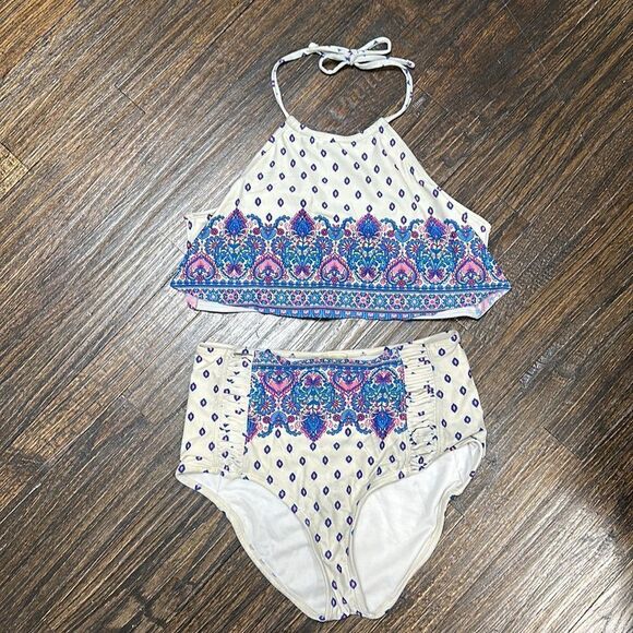 GIANNI BINI High Waisted Paisley Print 50s style Bikini Swimsuit Swim Large - Picture 1 of 8